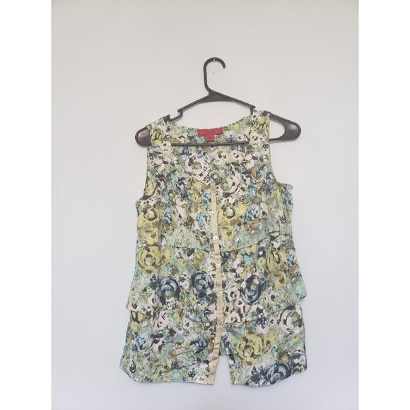 Sunset Rd Womens Sz S Outfit Skirt Set Tank Button Front 100% Cotton Green Blue - Picture 3 of 6